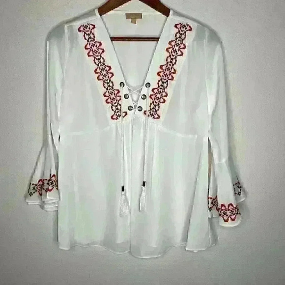 NWOT Takara Bell Sleeve embroidered blouse Sz M - Picture 2 of 8